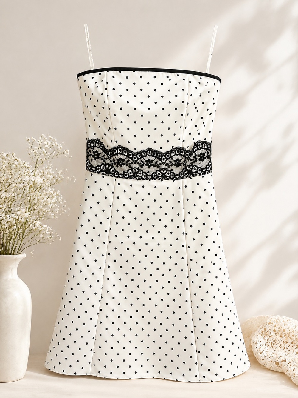 Jessica McClintock Black & White Polka Dot Lace Dress Size 5